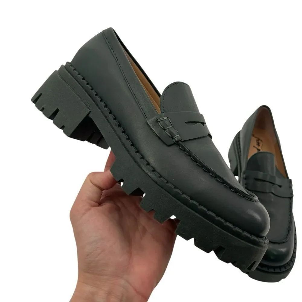 Free people Lyra lug sole dark green loafer size 39.5 - Picture 8 of 13